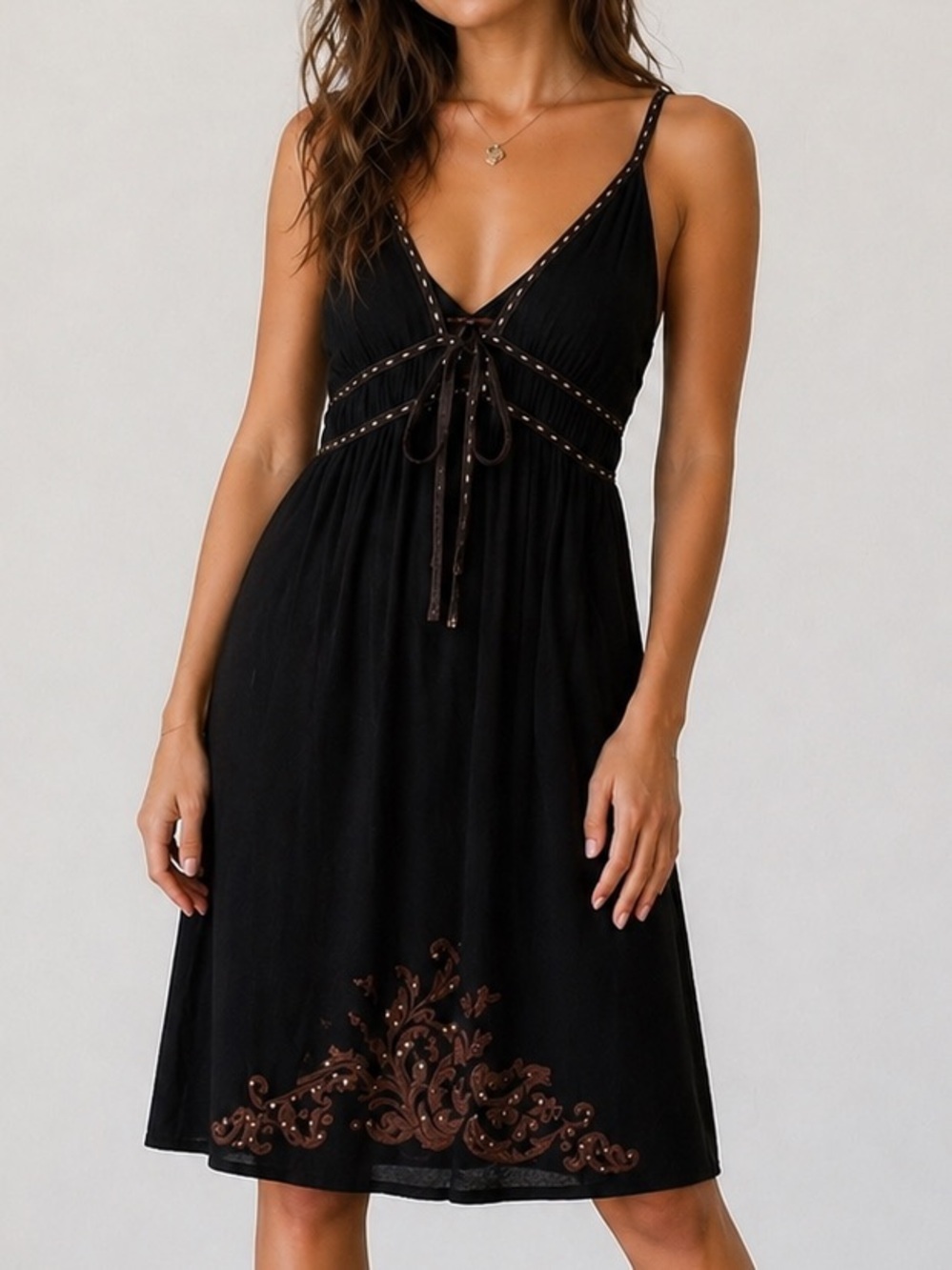 SOUL REVIVAL 90s Y2K Black Embroidered Dress Large